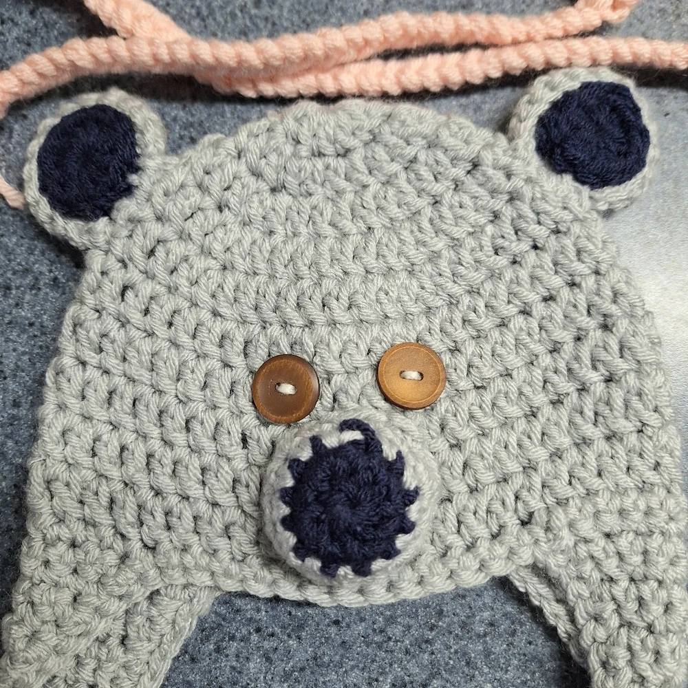 406 Yarn Creations Crocheted Pig & Bear Ear Flap Hats, Size 3-6 Months, NWOT